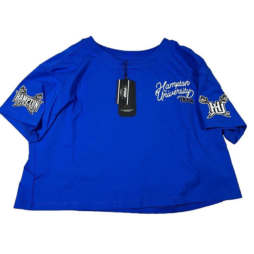Pro Standard Womens‎ Medium Blue Hampton University 1868 Cropped T-Shirt NWT